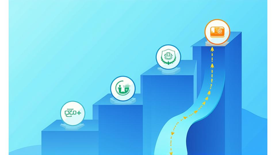 Illustration of a progressive career path with certification icons (CompTIA, CEH, CISSP) appearing on steps leading upwards