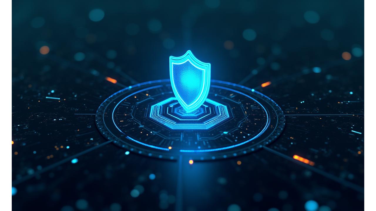 Abstract depiction of digital security with a firewall and data streams, emphasizing protection