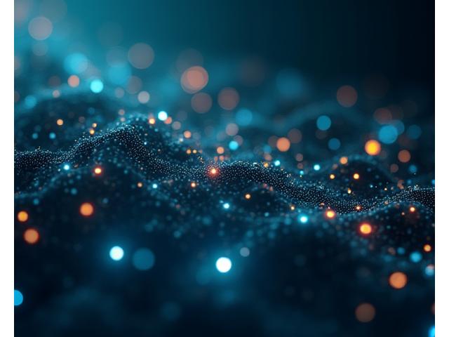 An abstract representation of machine learning algorithms with interconnected nodes and data flowing between them, symbolizing AI and predictive analytics.