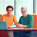 Illustration of a diverse group of adults collaborating on laptops around a table, representing peer study groups.