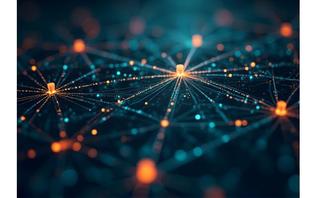 Abstract visual of interconnected digital nodes forming an API structure