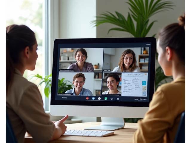 Diverse group of students in a virtual study group, discussing concepts.